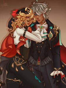 2 Characters, Fully Rendered, Simple Background + Complex Clothing